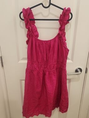 Old Navy Womens XL NWT Fuchsia Ruffle Strap Cotton Blend Dress